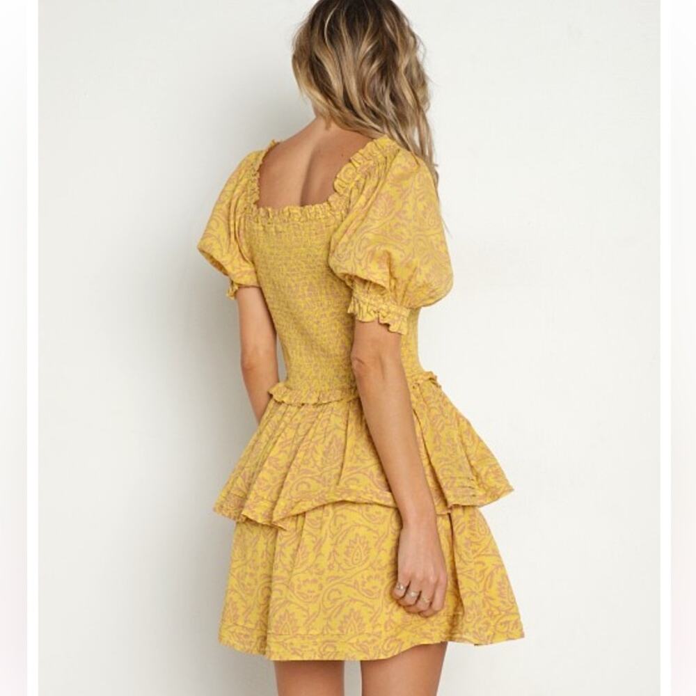 Cleobella Luna Mini Dress Women’s Size XS Organic Cotton Puff Sleeve Tiered - Picture 16 of 16